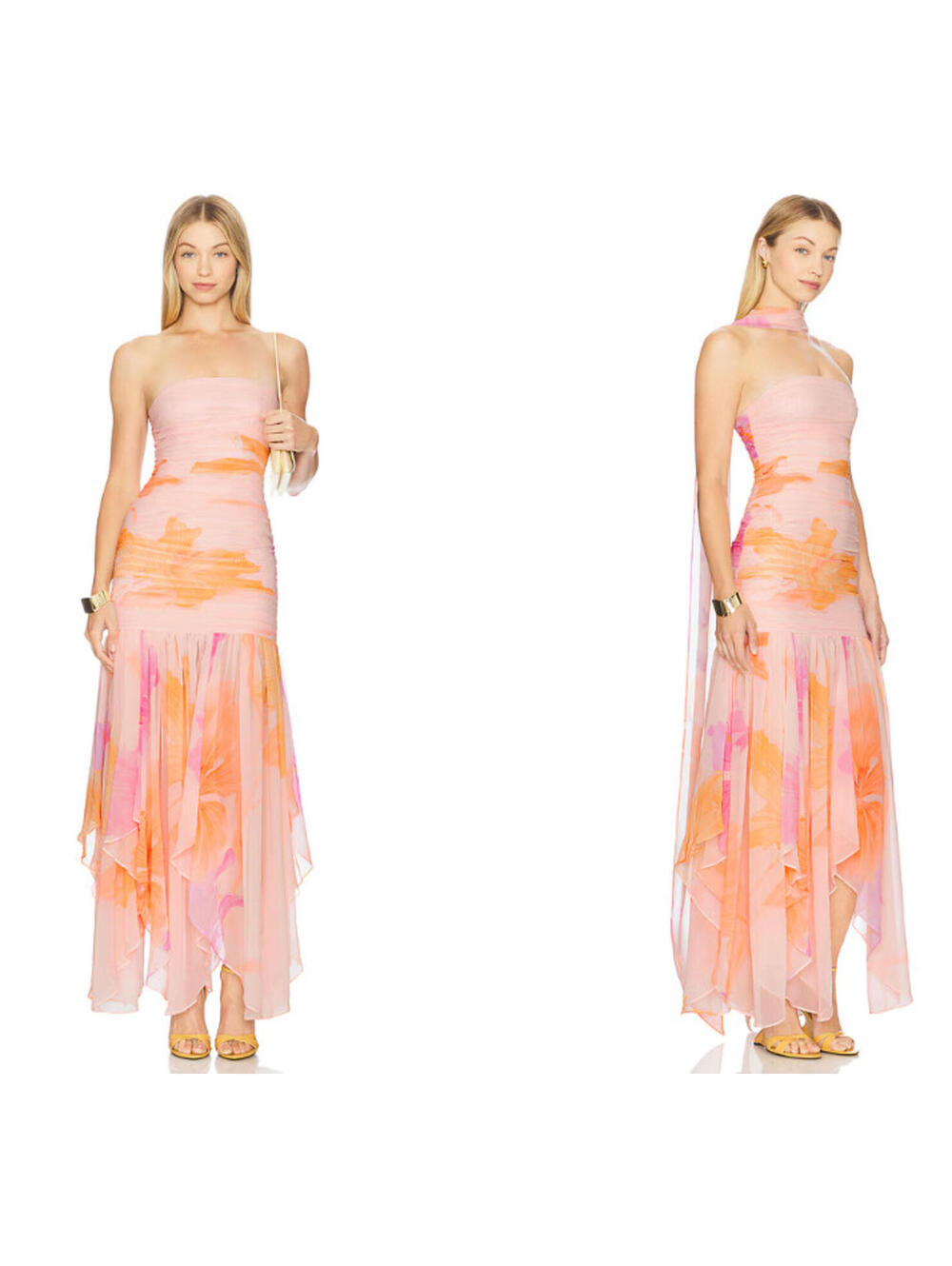 Free People Retrofete Teryn Peche Primavera Chiffon Dress strapless S $898msrp - Picture 3 of 10